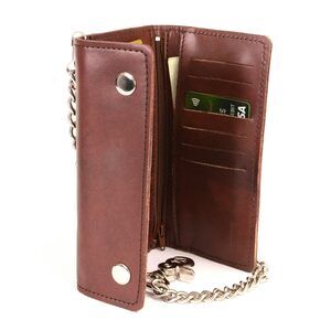 2198 7-Inch Antique Brown Leather Tri-Fold Biker Wallet w/Swivel Trigger